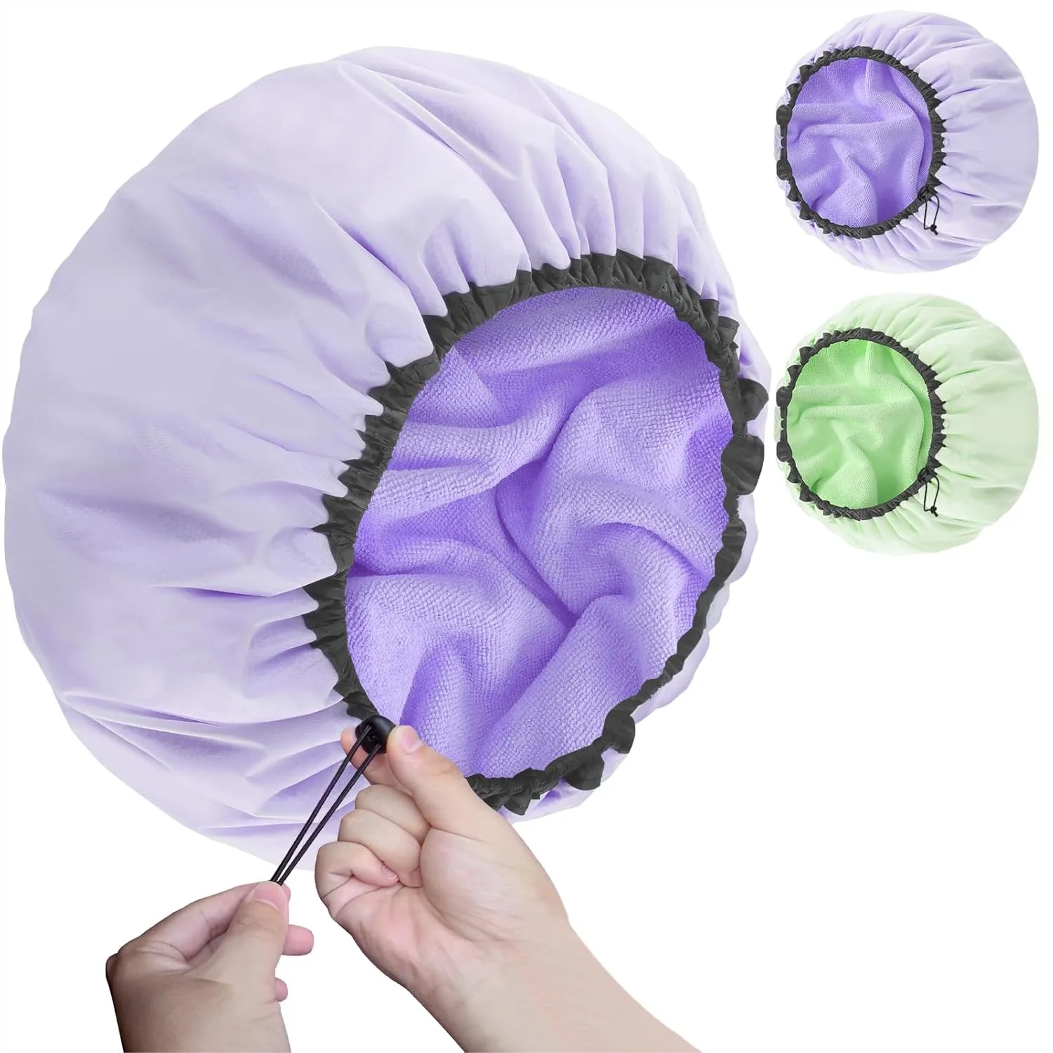 

2 Pcs 13.5" Dual Waterproof Terry Shower Cap for Women Men, EVA Double Layer Bath Cap Reusable for Braids Long Hair Dreadlocks