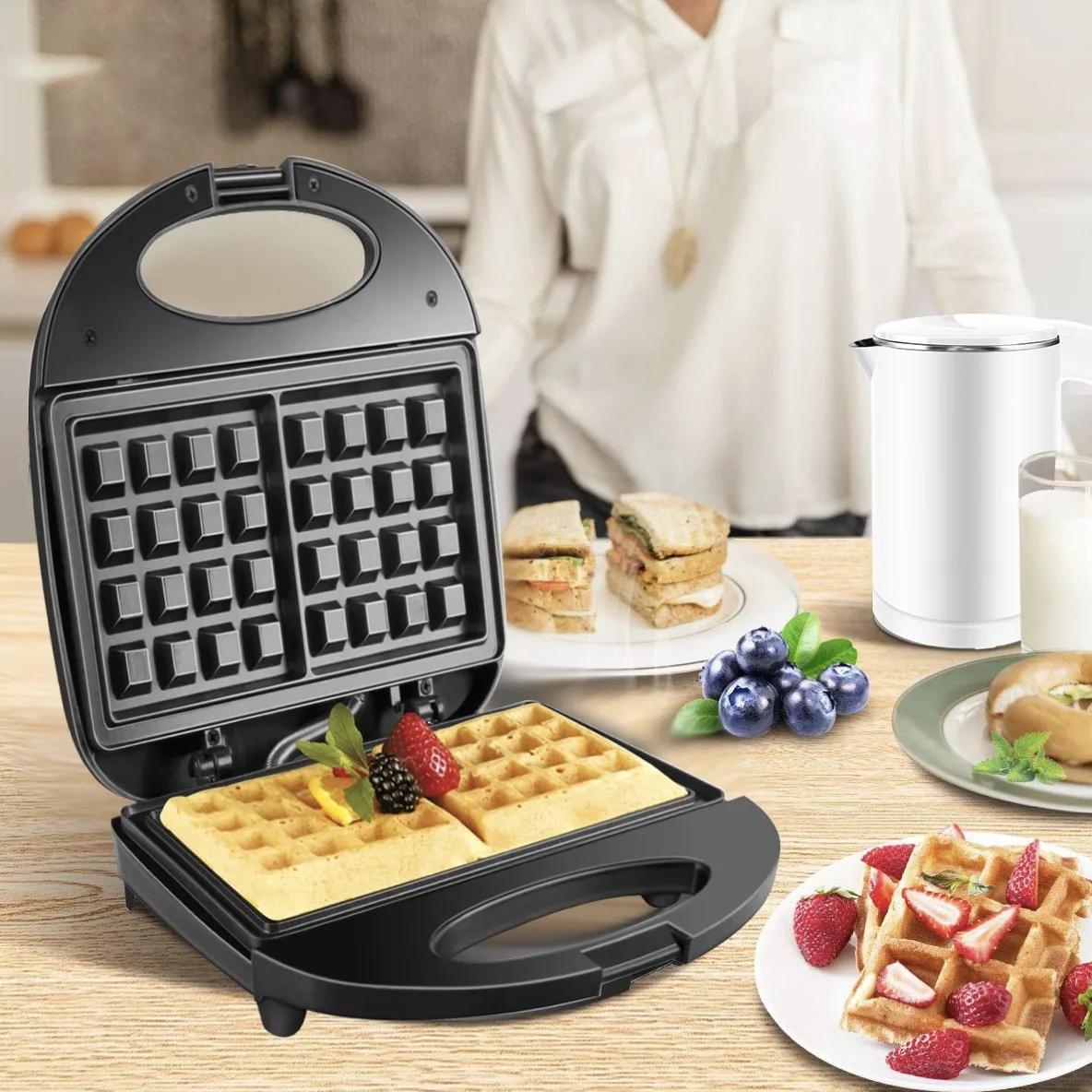 

Factory direct sales Cross-border 4-in-1 household sandwich machine Multifunctional waffle machine Donut machine Light breakfast