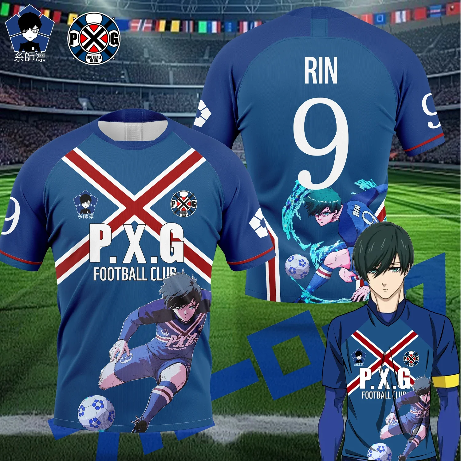 

New Anime BLUE BOCK Rin Itoshi Jersey Maillot Casual and Breathable T-shirt for Adults and Children in Summer Roleplay