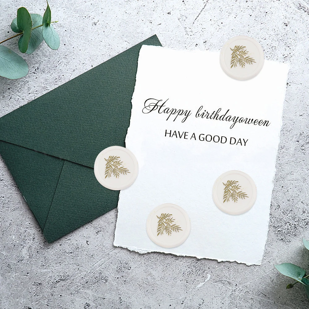 25pcs Fern Leaf Wax Label Stickers, White Self-Adhesive Wax Seal Stickers, DIY Coloring, for Decorating Envelope Cards and Gifts