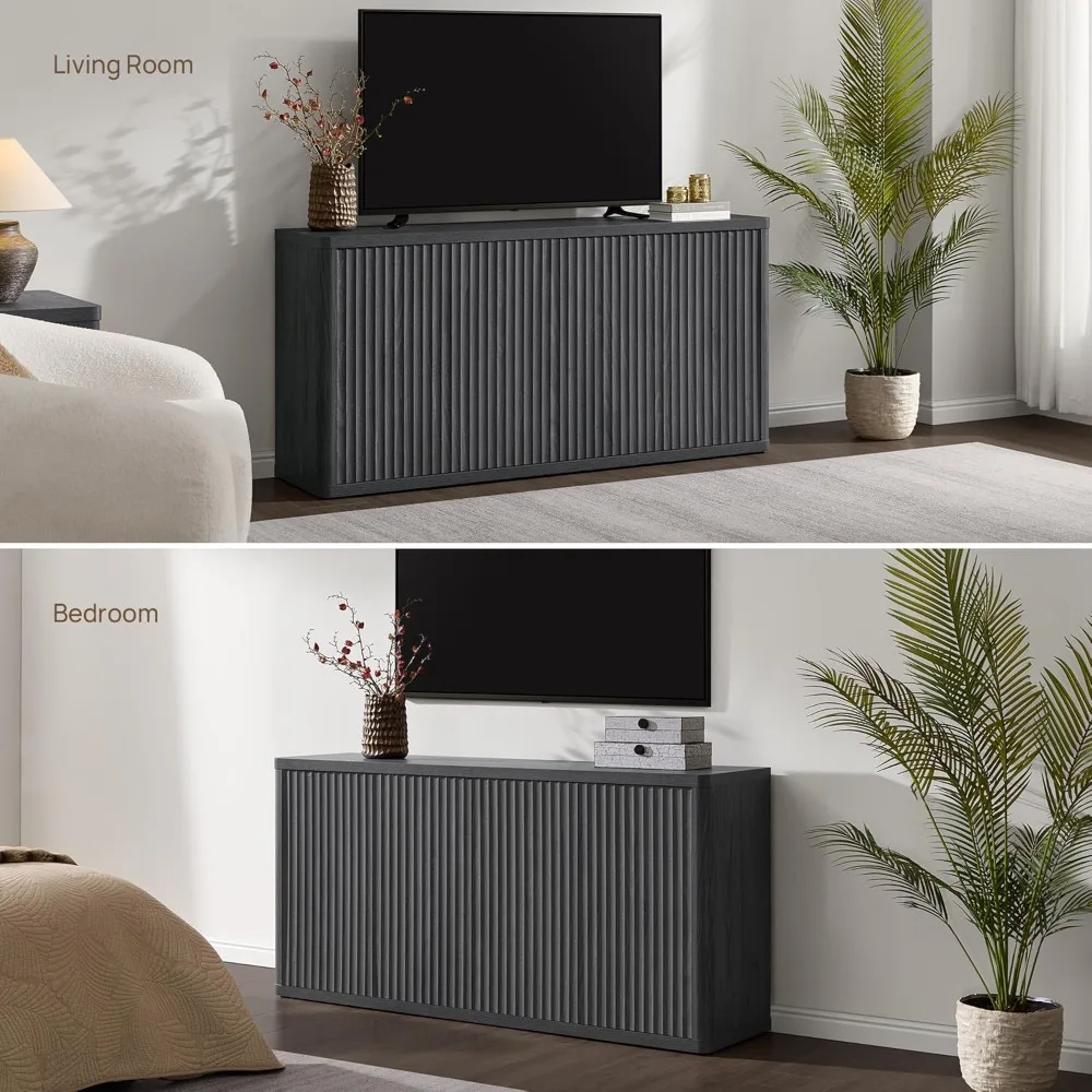حوامل تلفزيون لغرفة المعيشة - مركز ترفيهي مع مساحة تخزين للتلفزيون مقاس 65 بوصة، حامل تلفزيون حديث طويل مخدد