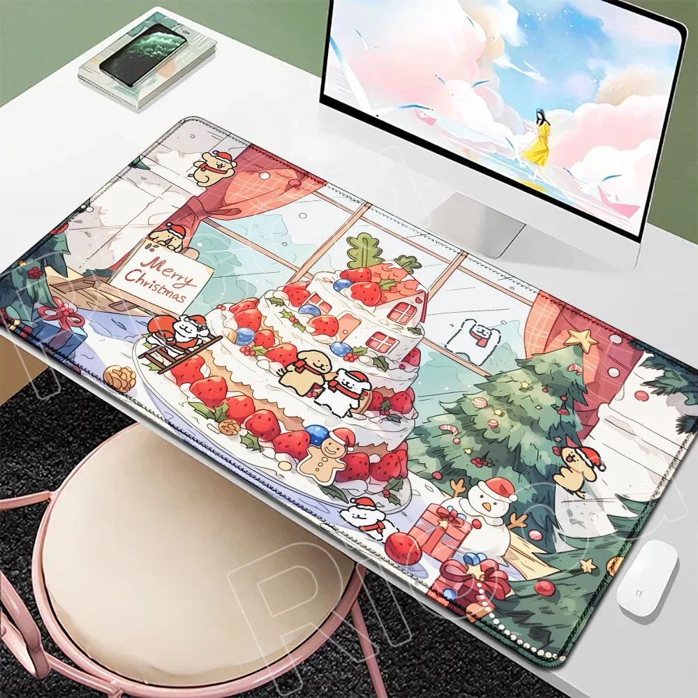 

Kawaii Christmas Maltese Puppy Dog Teclado Mousepad Large Game Cartoon Mouse Pad LockEdge HD Printing Computer Keyboard Desk Mat