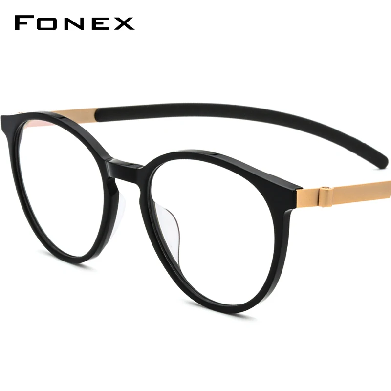 

FONEX Acetate Titanium Glasses Frame Men Women Brand Design Vintage Round Eyeglasses Ultralight Screwless Japanese Eyewear 9105