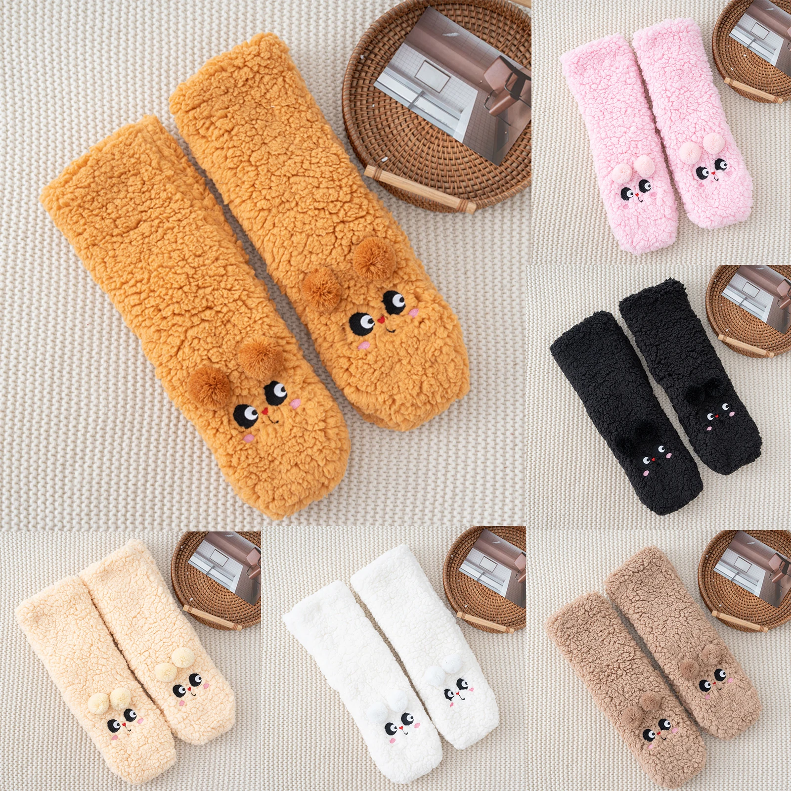 

Ladies' Cute Lamb Velvet Socks Winter Warm Sleep Socks Women Thick Velvet Socks Funny Cartoon Embroidery Floor Socks