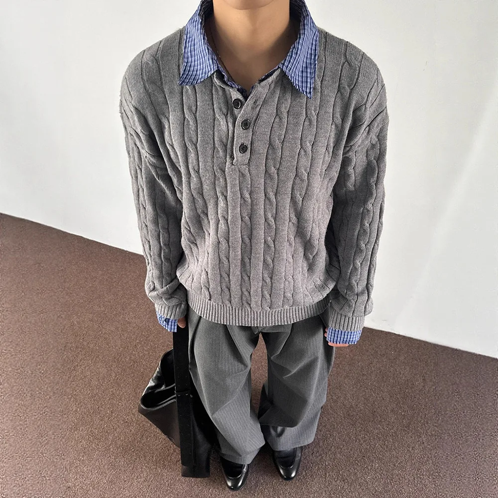 

Мужской вязаный свитер в американском ретро-стиле, осенне-зимний, с узором «косы», длинный рукав, круглый вырез, трикотаж