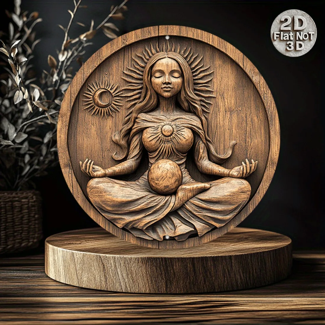 2D Round Wood Wall Art Earth Moon Sun Meditation Decor