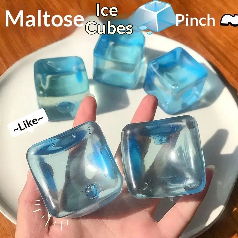 Clear Blue Malt Syrup Ice Cube Squeeze Toy Soft Bouncy Stress Relief Kids Adults Fidget Play Slow Rebound Squeeze Toys