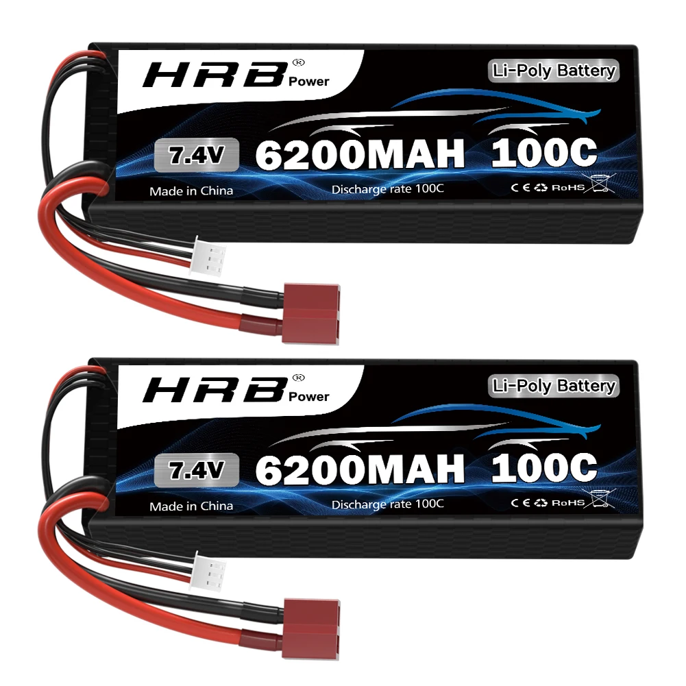 1/2PC HRB 2S Lipo 7.4V 6200mah Auto Batterij 100C met Deans T plug hard case Lipo Voor 1/10 1/12 1/14 RC Auto Vrachtwagen Monster Tanks