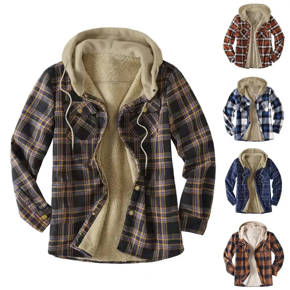 الشتاء الرجال مقنعين سترة Drawcord موضة الرجال سميكة مقنعين القطن يندبروف سترات منقوشة قميص سترات رجالي للرجال #1