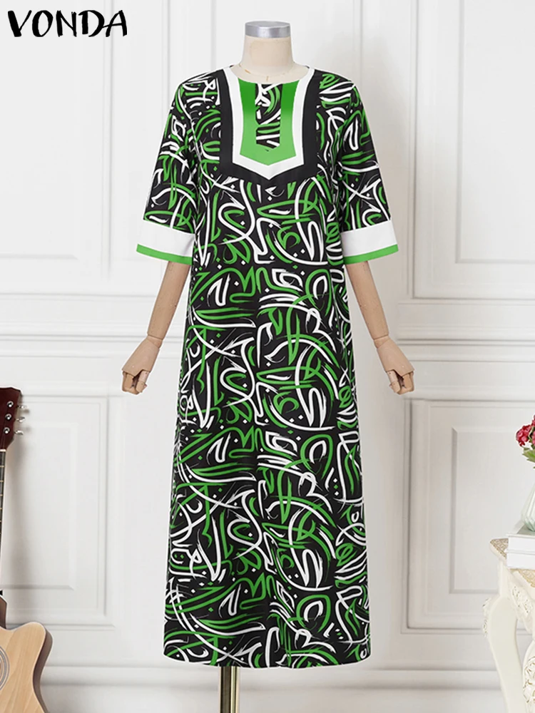 

Женское платье больших размеров 5XL VONDA, винтажный сарафан с принтом, мода 2025, вечерние платья с рукавами 3/4, лоскутное повседневное свободное платье