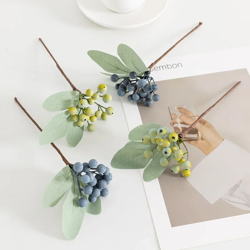 Simulated Blueberry Fruit Branch Two-pronged Berry Fruit Branch Flower Arrangement and Materials Single Photography Prop