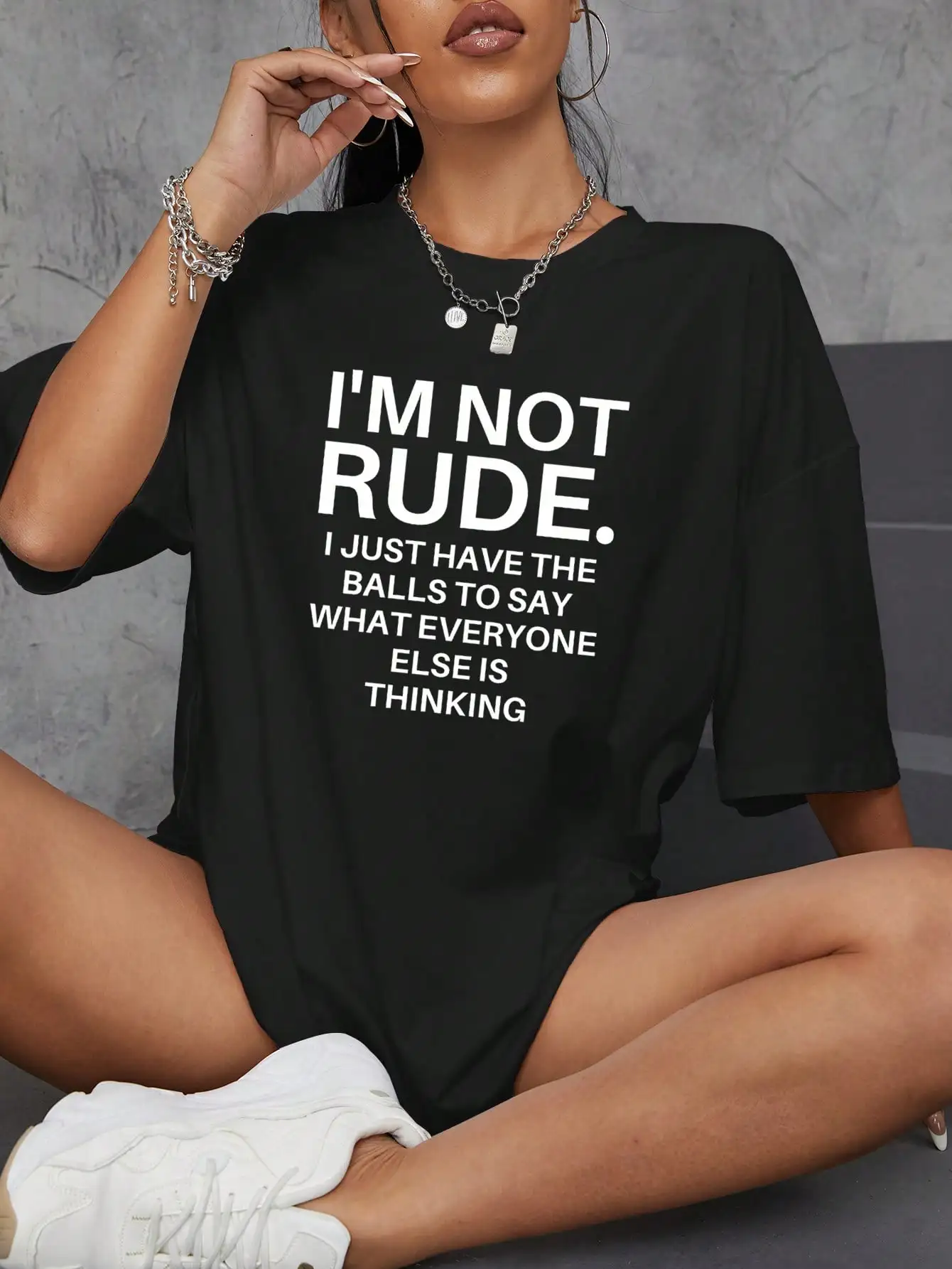 Camiseta con estampado de eslogan INAWLY, camiseta con hombros caídos, no estoy mazojo, tengo las bolas para jugar, qué todo el mundo, else está pensando en camisetas gráficas