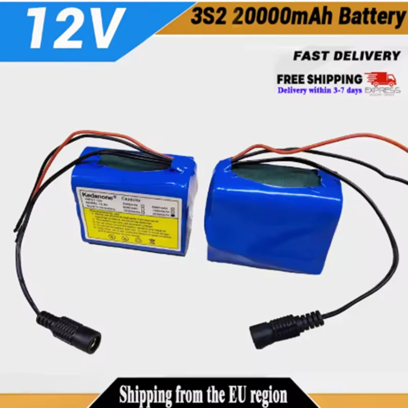 Batterie ricaricabili agli ioni di litio 18650 da 12V 20000mAh con BMS, pacchi batteria al litio con scheda di protezione per il monitoraggio + caricabatterie da 12,6V