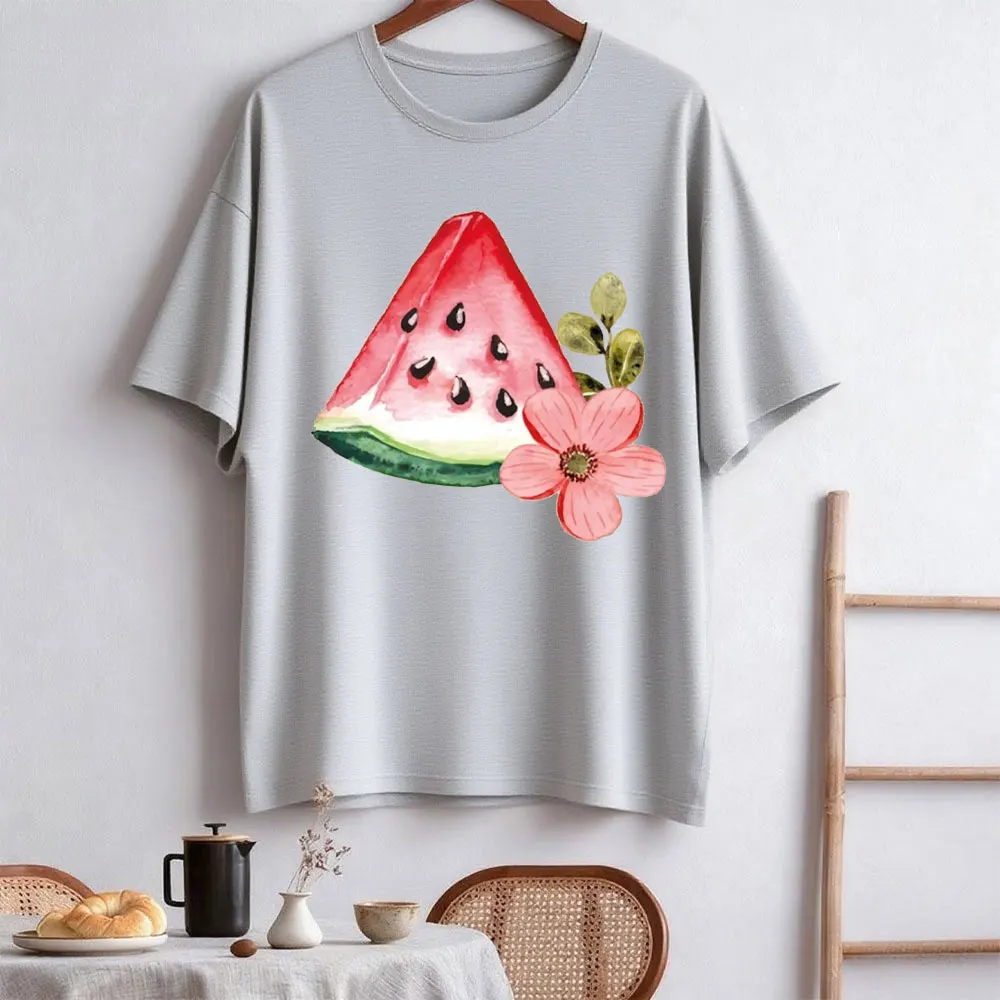 Wassermelone bedrucktes T-Shirt Tops Wassermelonenliebhaber Geschenk Niedliche Tops Ästhetische lässige Damenkleidung Kurzarm-Sweatshirt