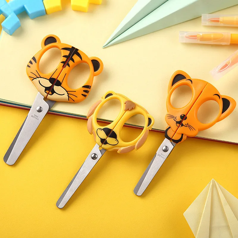 100Pcs Cute Cartoon Animal Scissors Card Paper Photo Knife Cutter Children Handmade Diy Plastic Scissor School Supplies Tool