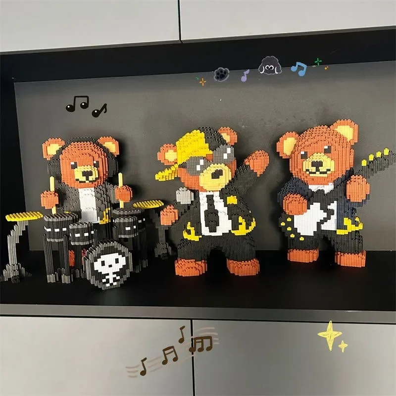 Conjunto de fiesta de banda de oso marrón, juguete de bloques de construcción para niños, montaje DIY, modelo 3D, regalo de Festival para niños y adultos