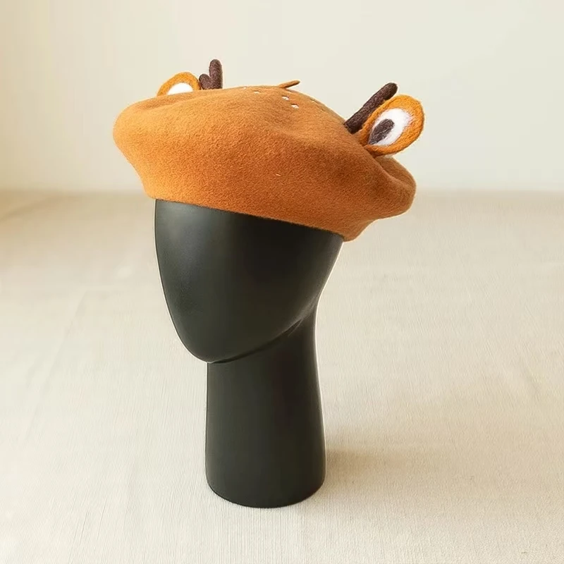 Novo unissex bonito sapo grande olho lã boina retro feminino inverno casual quente pintor chapéus para meninas individualidade presente boinas francesas