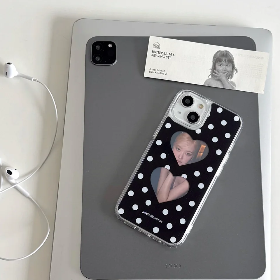 Funda coreana creativa de lunares y corazón hueco para iPhone 17 AIR 16 15 14 13 12 11 Pro XSMAX MINI XR 7 8 Plus estilo Y2K 3