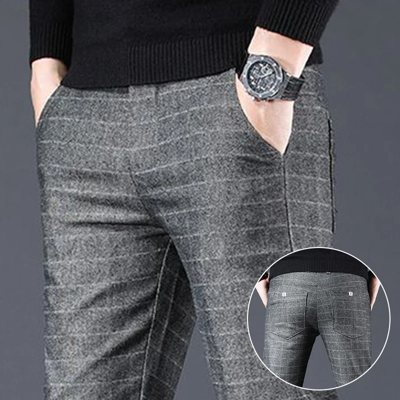 

Fashion Men Smart Casual Formal Trousers Male Elasticity Loose Straight Dress Pants Versatile Slim Fit Thin Black Trousers