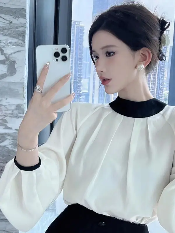 Slim Fit Lanterna Sve da donna irt Vintage Sle round Ne Tie Dye Inizio autunno Faionable Versione coreana Retro Top