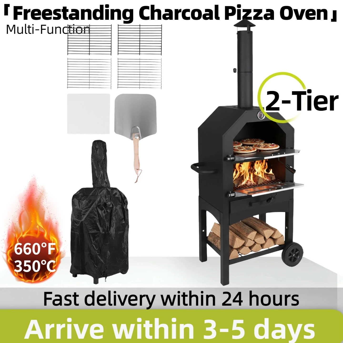 

Уличная печь для пиццы, дровяные 2-уровневые печи для пиццы, уличная машина для приготовления пиццы с колесами, съемная стойка для приготовления пищи для кемпинга, барбекю на заднем дворе