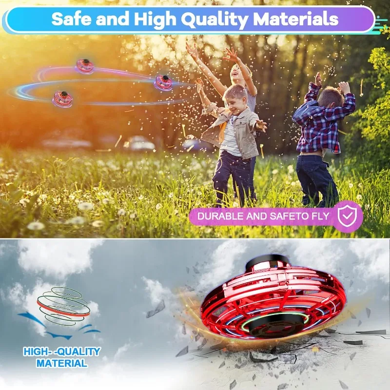طائرة بدون طيار صغيرة تعمل يدويًا للأطفال - لعبة LED UFO Flying Orb Ball قابلة لإعادة الشحن، لعبة فيدجيت سبينر صغيرة للأماكن الداخلية والخارجية