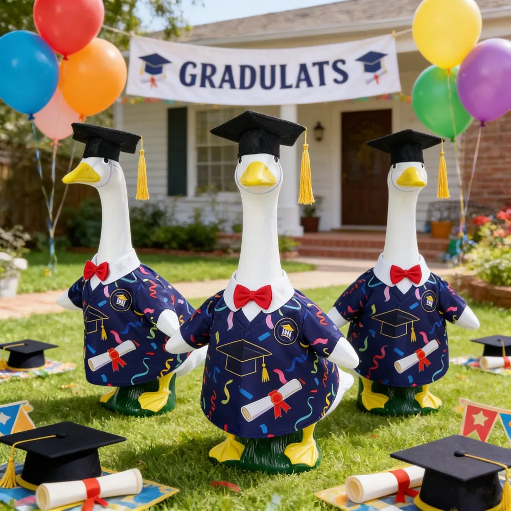 

The Porch Decoration Goose Graduation Robe and Hat Set Is Perfect for Celebrating Graduation, Parties, and Garden Displays