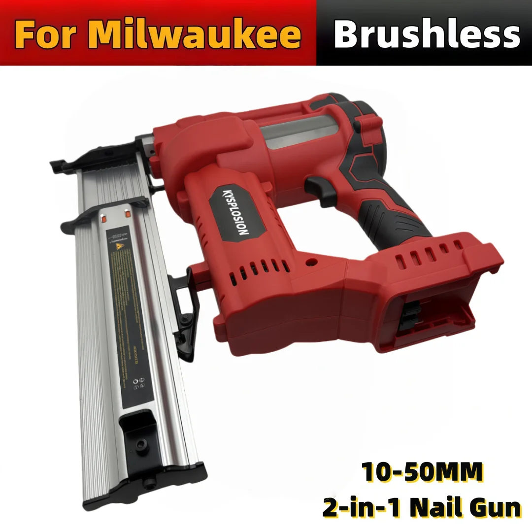 2-in-1 Cordless Brushless Nail Gun For Milwaukee 18V Batteries, Wireless Electric Tool Supports 10mm-50mm Nails