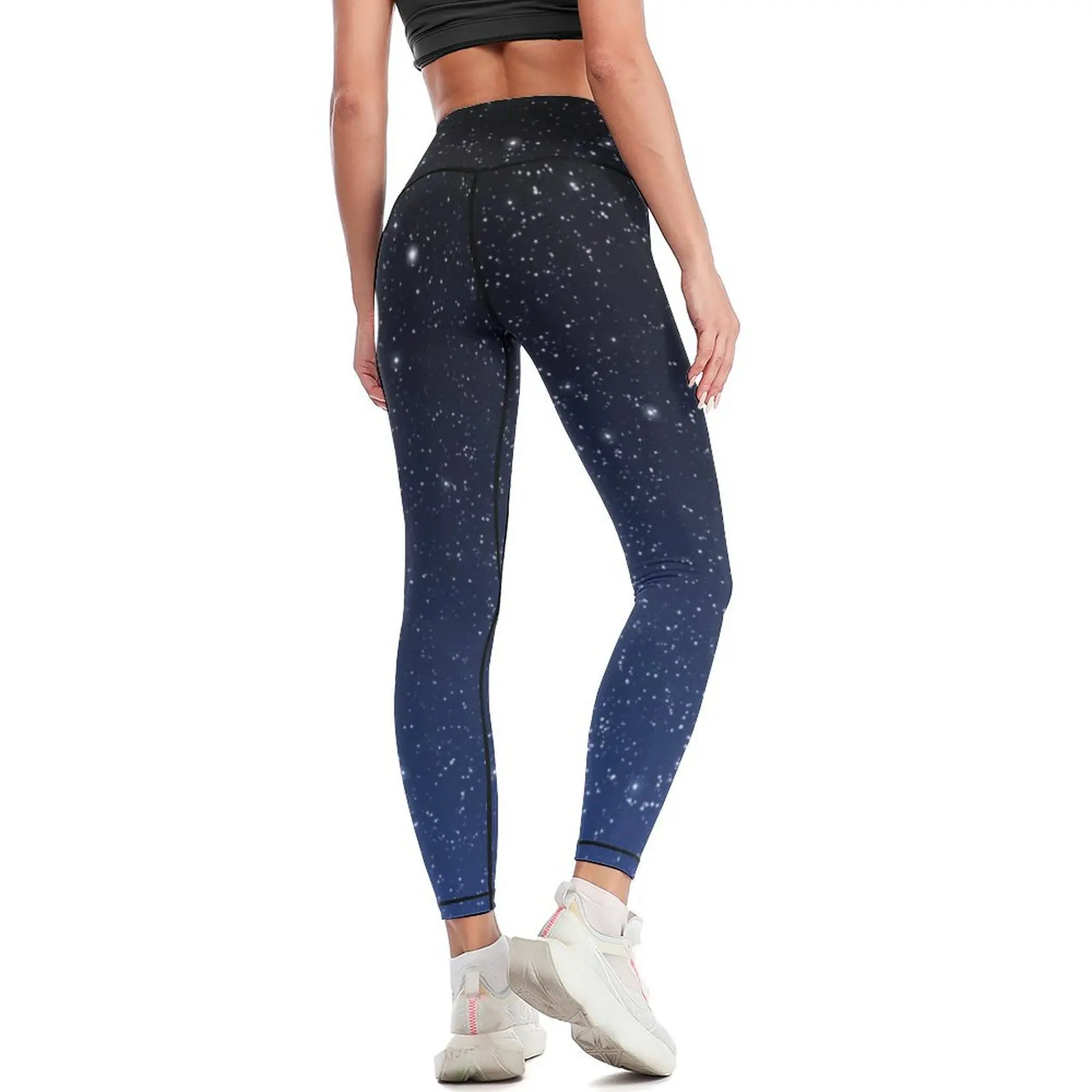 Stars and Crescent Moon, Deep Blue to Black Leggings Pants sport active wear legings for fitness Womens Leggings