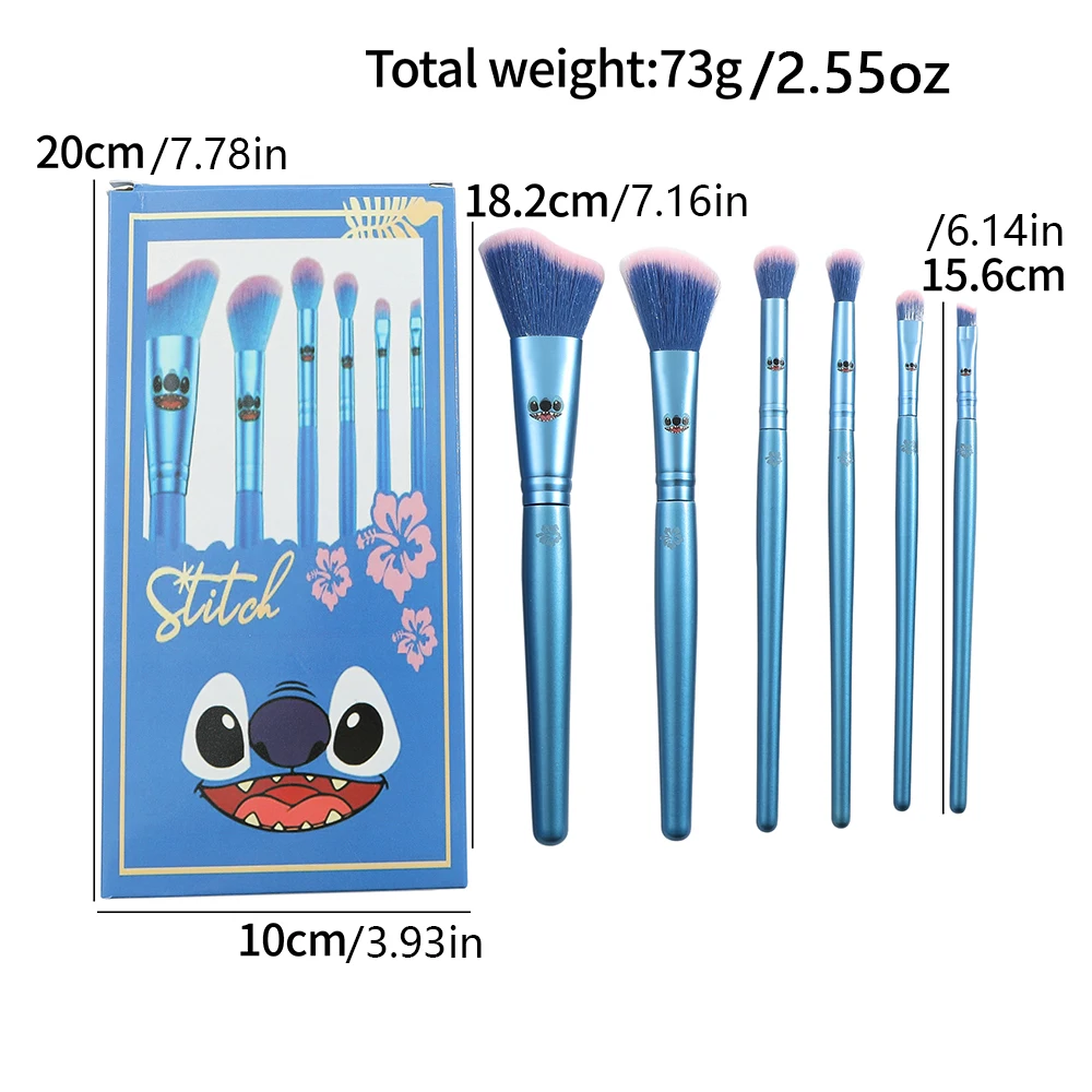 Disney Stitch Makeup Brush, Kawaii Wooden Handle, Powder, Eye Shadow, Foundation, Blush, Blending Beauty, 6Pcs