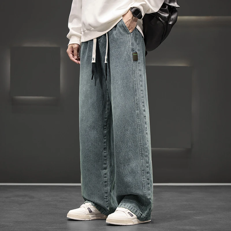 Autumn New Wide Leg Washing Jean Pants Men Trousers Neutral Solid Color Loose Casual Straight Outdoor Fashion Pants Big Size 8xl