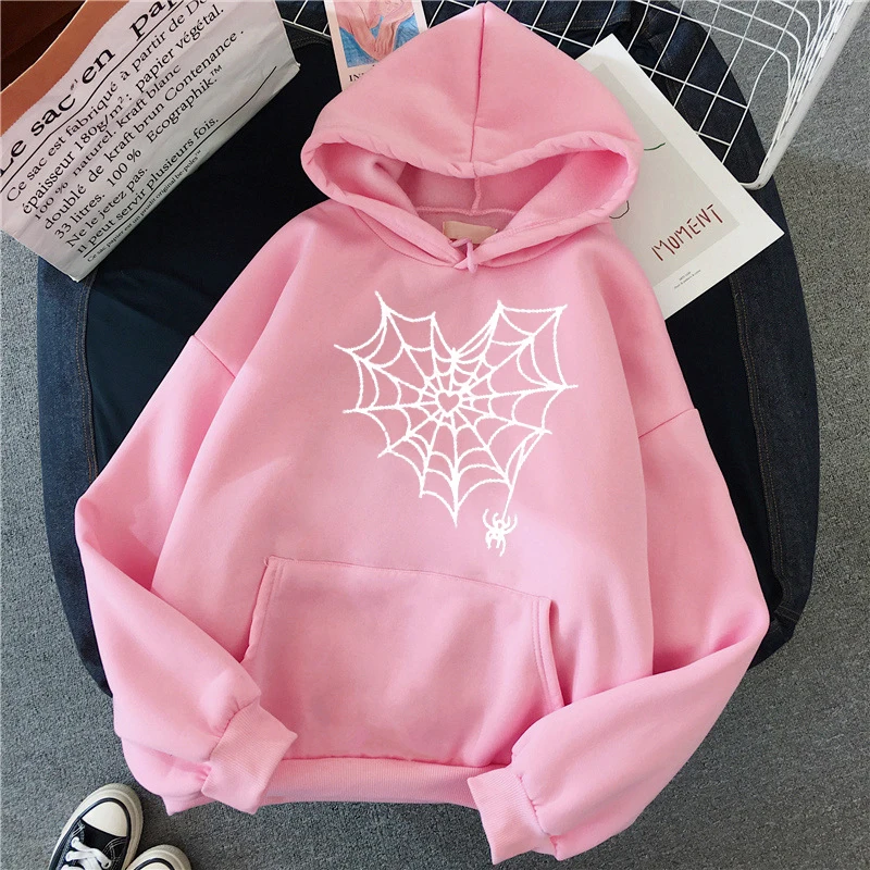 Y2k Streetwear Hoodie Spider Web Pullover Hoodies Shirt   Sweatshirt Gothic Harajuku Jackets Woman Clothing