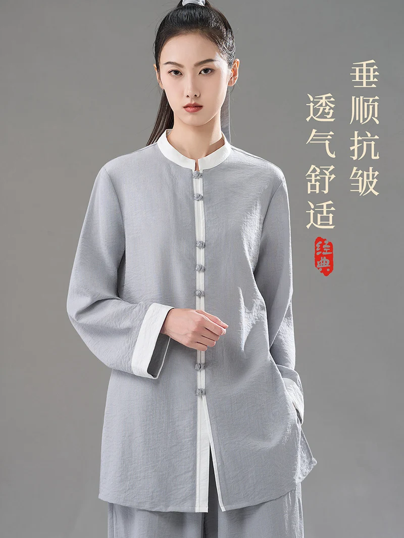 Women's Tai Chi Top 2026 New Spring Autumn Winter Brocade Hemp Tai Chi Practice Suit Dual-color