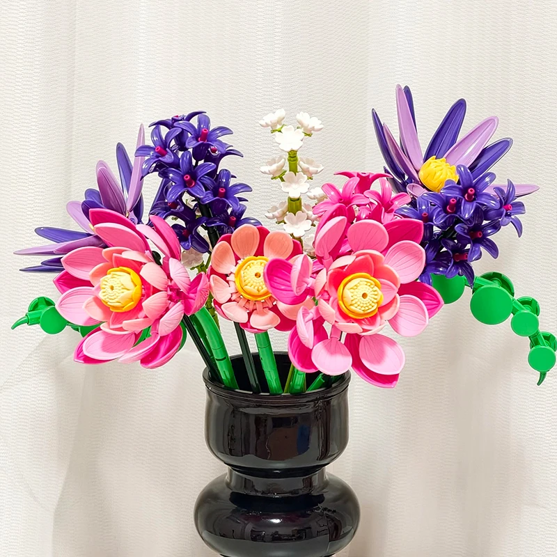 

2026 NEW Water lily Bouquet Building Blocks lotus Immortal Flower Home Desk Plant Decoration Assemble Bricks Toys Girl Lady Gift