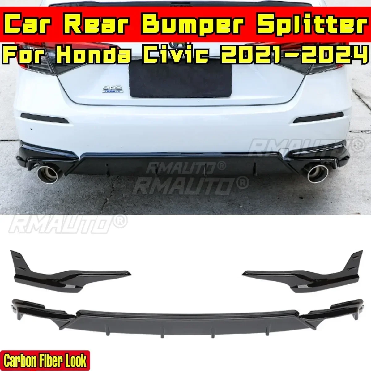 

Civic Rear Bumper Lip Carbon Fiber Look MUGEN Style Bumper Splitter Body Kit For Honda Civic 11th Gen 2021-2024 Car Part
