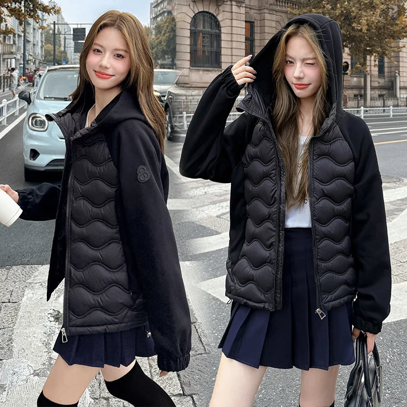 Giacca da donna in cotone con giunture con cappuccio della stazione europea Abbigliamento invernale da donna leggero 2025