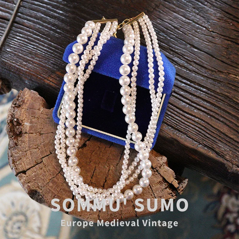 

Pearl Multilayer Stacked Necklace Sweater Chain Crystal Delicate Necklace Clavicle Chain