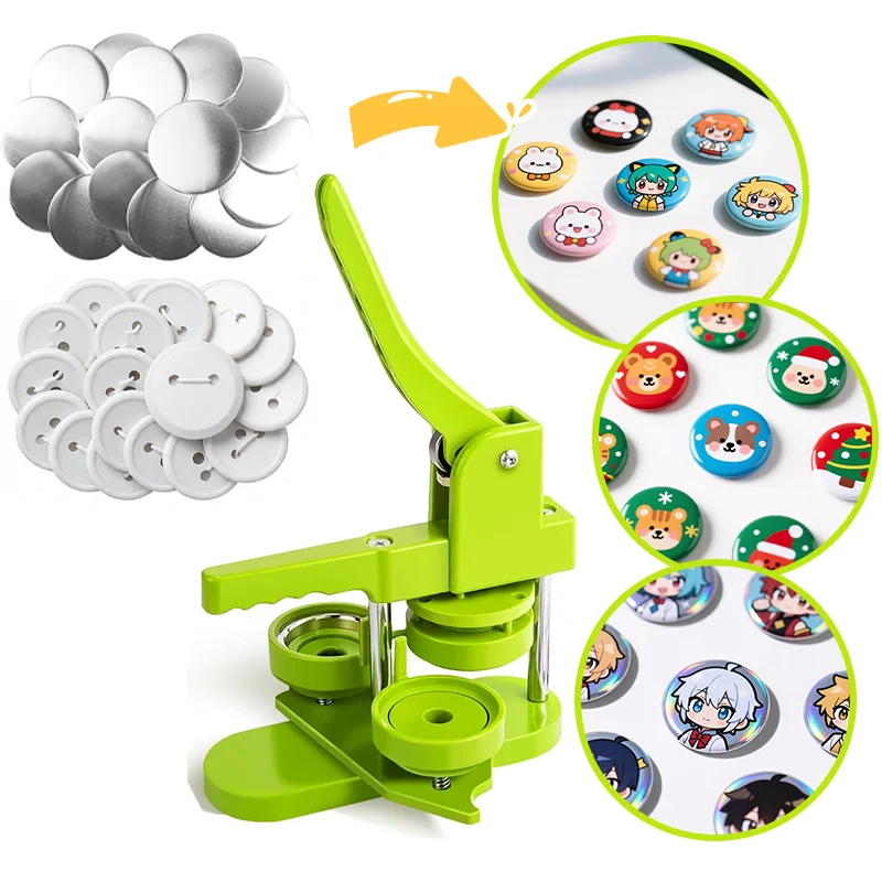 Image of Button Maker Maschine 58 mm Installationsfreie DIY Pin Badge Button Maker Badge Punch Press mit 100 Stück Knopfteilen Kreisschneider