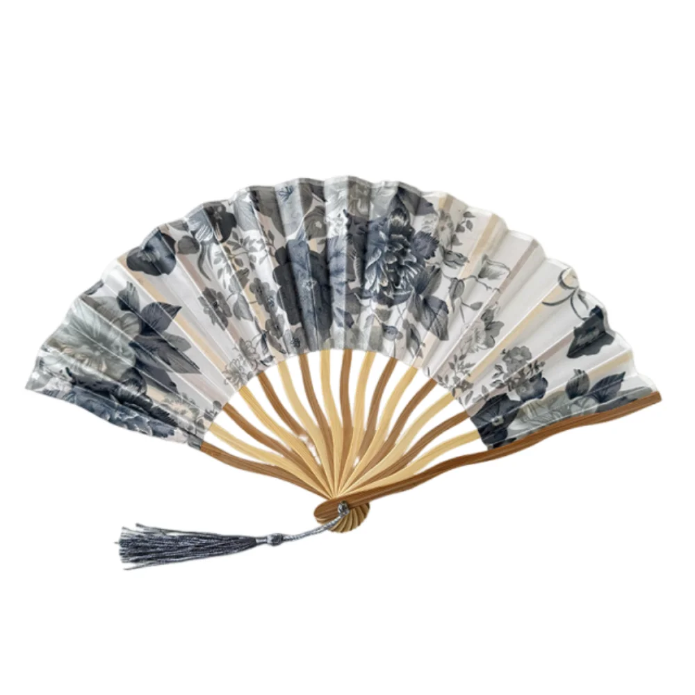 

1 Pc Elegant Silk Folding Fans Chinese Style Tassel Folding Fans Flower Handheld Fans With Fan Cover