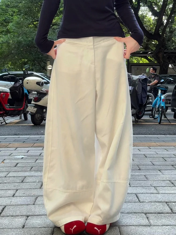 

Retro American Heavy Design Denim Jeans Women Summer Spicy Loose Lazy Loose Feeling Dragging Pants Natural Waist Pure Color