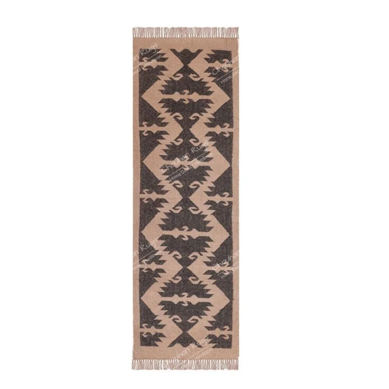 Natural Indian Handwoven Wool Jute Rug Wool Jute Kilim Rug for Living Décor Rug