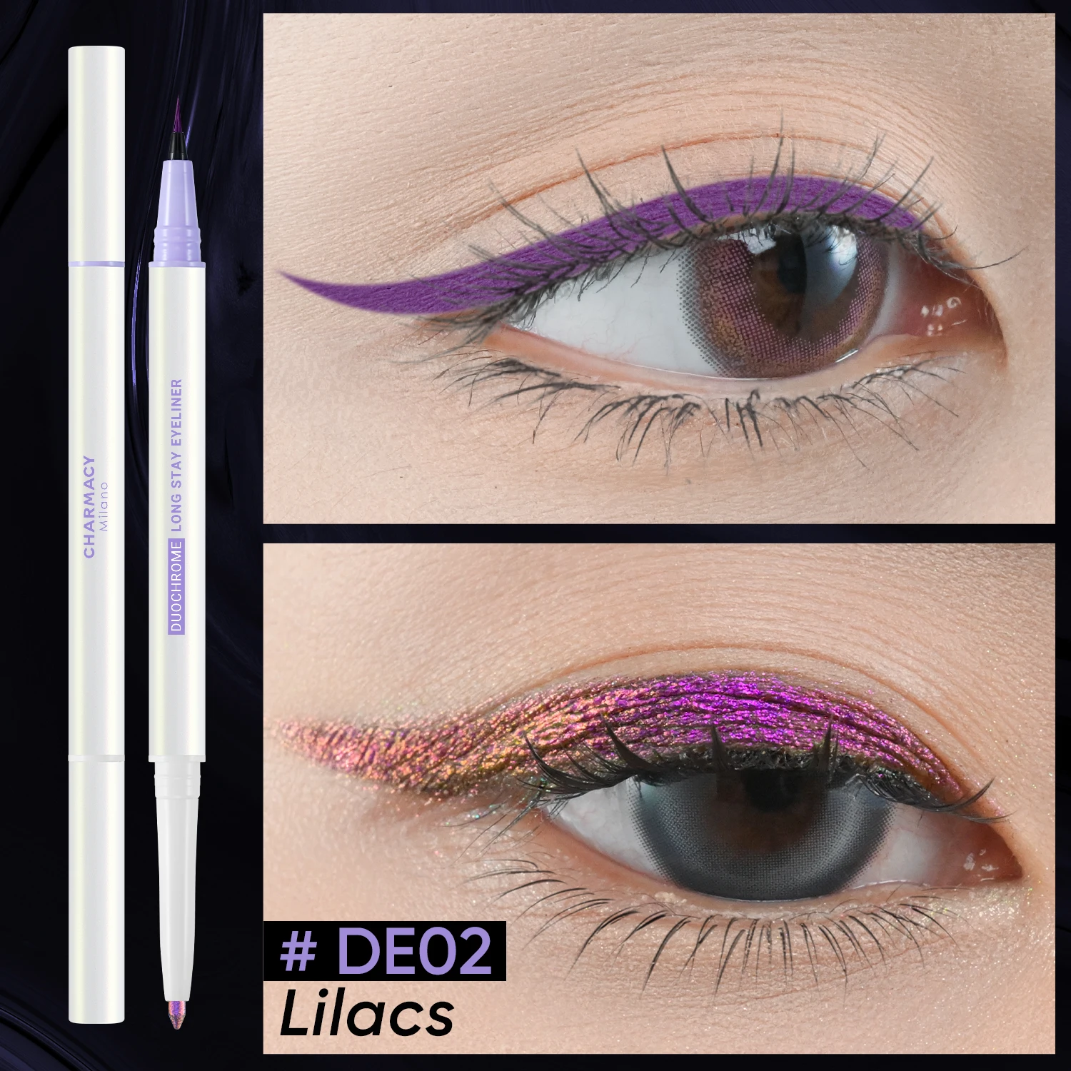 CHARMACY 2 in 1 Duochrome Eyeliner Gel Pencil Double Head Waterproof Eye Liner Long Lasting Cruelty-free Multichrome Eye Makeup