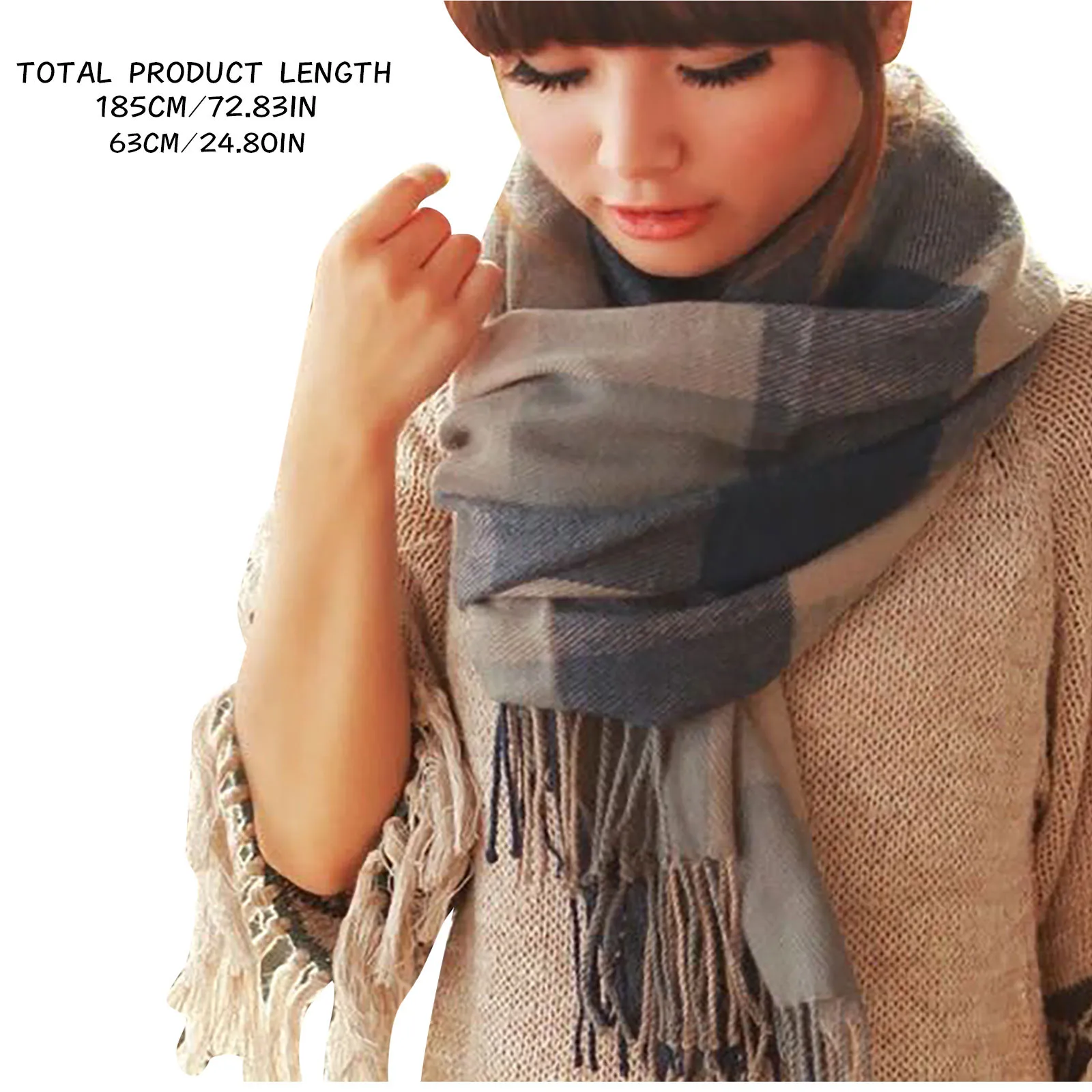 Женское белье, изящные аксессуары, шарф, 2023 толстый теплый комплект, вязаный клетчатый шейный платок, шерстяная Шапка 2024, Женская одежда, 2023