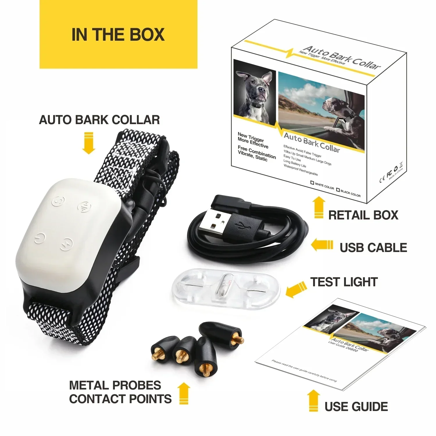 

Waterproof Anti Bark Collar Electric Dog Training Device, Pet Dog Automatic Bark Collar No Barking Stop Rechargealbe for Dog New