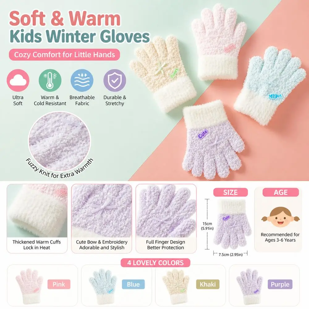 Gifts Knitted Kids Winter Gloves Soft Warm Cuffs Children's Knit Gloves Full Finger Mittens for Young Children