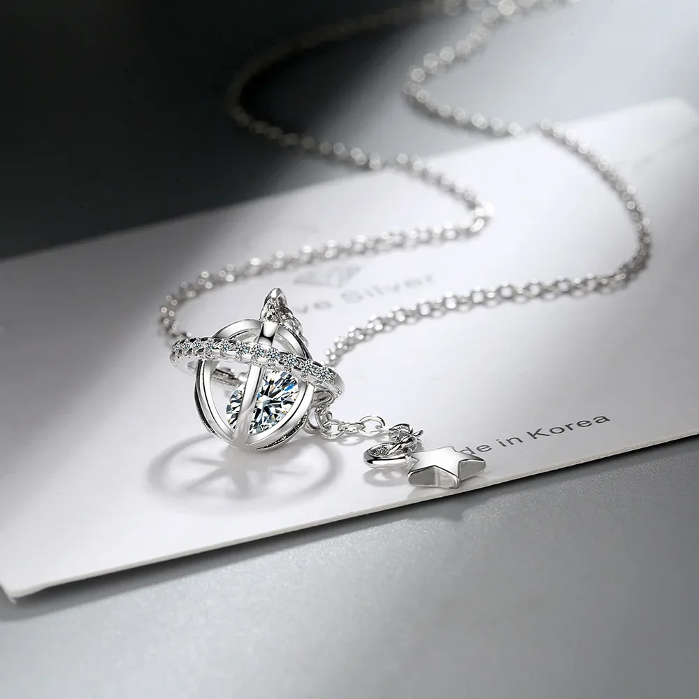 S925 Sterling Silver Universe Planet Pendant Necklace for Women (40cm + 3.5cm) Luxury Jewelry