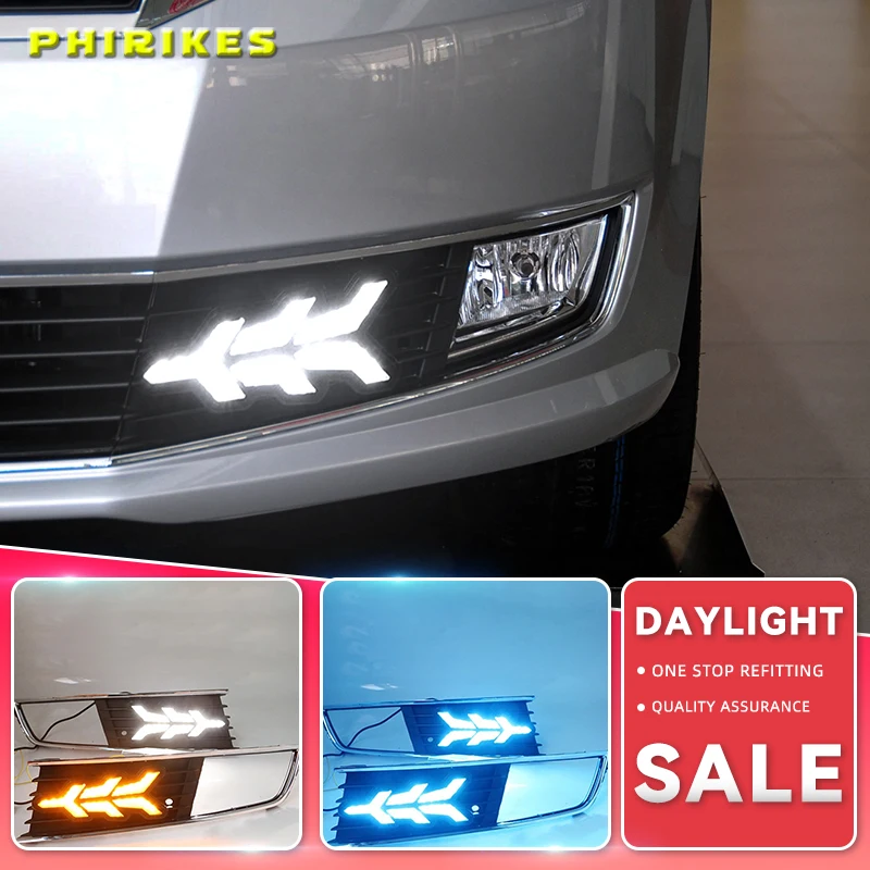 

1 Pair LED DRL Daytime Running Light For Volkswagen VW Lavida 2013 2014 with Yellow Trun Signal Light Blue Night Lamp