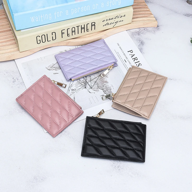 

Genuine Leather Coin Purse Brand Small Card Bag Women's Zipper Short Wallet Mini Card Holder Sheepskin Money Bag Ultrathin Style