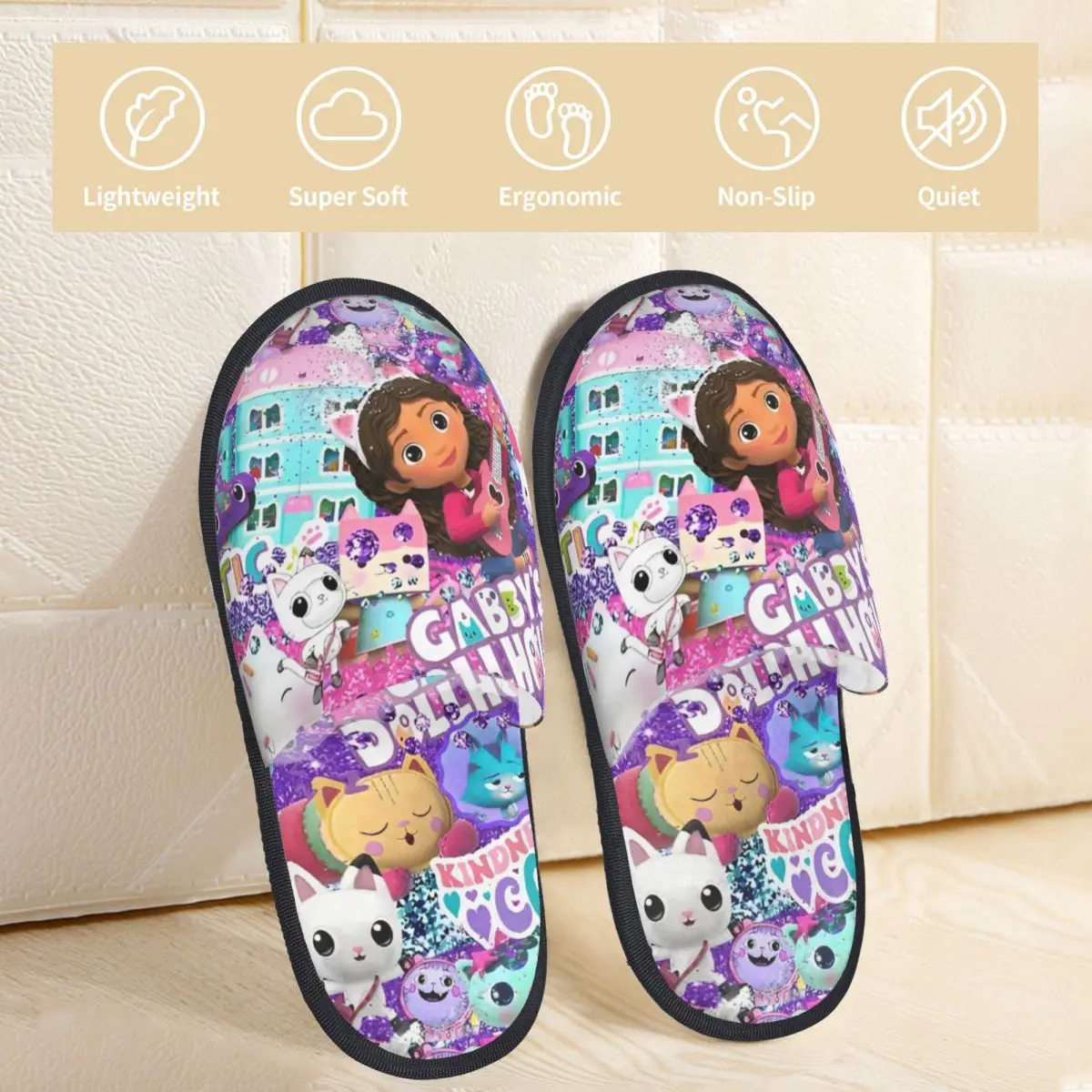 Cartoon Cute Gabbys Girl Dollhouse Slippers Anti Slip Cozy Household Fur Slides Slippers Indoor