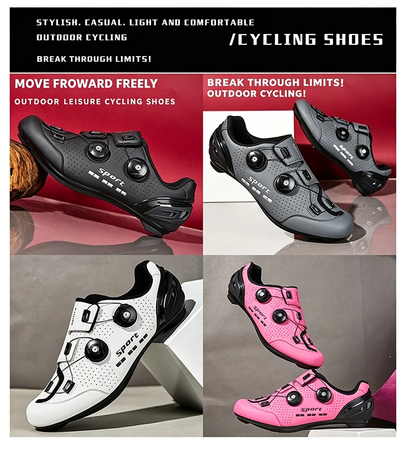 Wettkampf-Radsportschuhe Rennradschuhe Unisex Fahrradschuhe für Flachpedale Selbstverriegelnde Renn-SPD-Fahrradschuhe – Detail 4